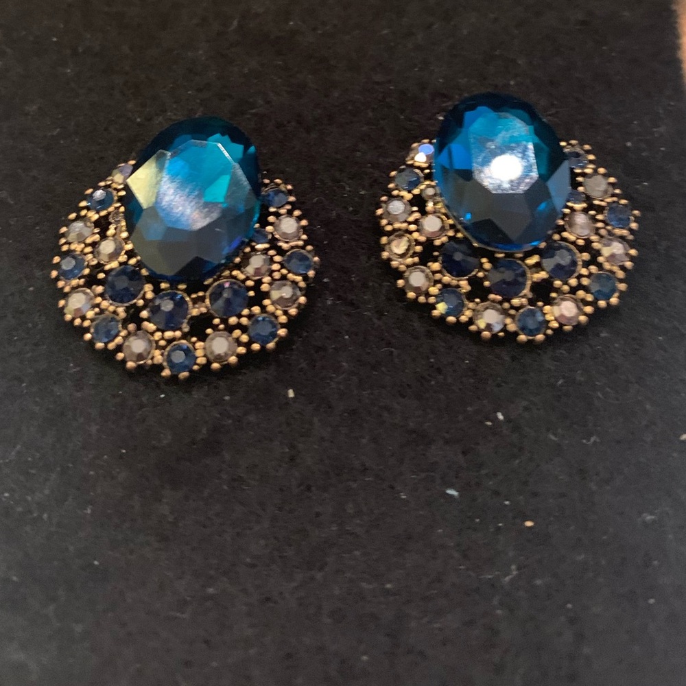 Vintage Blue Topaz Costume Stud Earrings